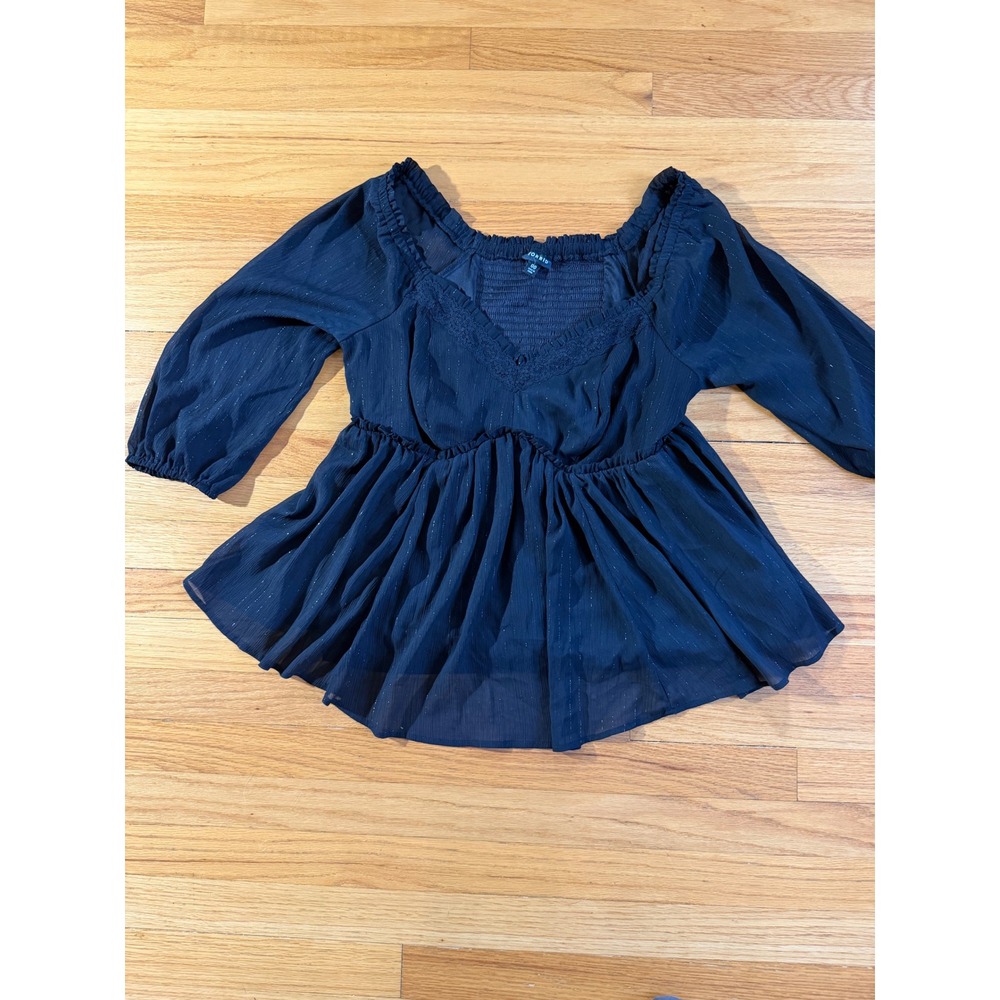 Torrid Black Metallic Shimmer Lace Trim Babydoll Peplum Top Size 00